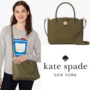 Kate spade medium phoebe satchel seaweed olive green + pink interior $429 NWT